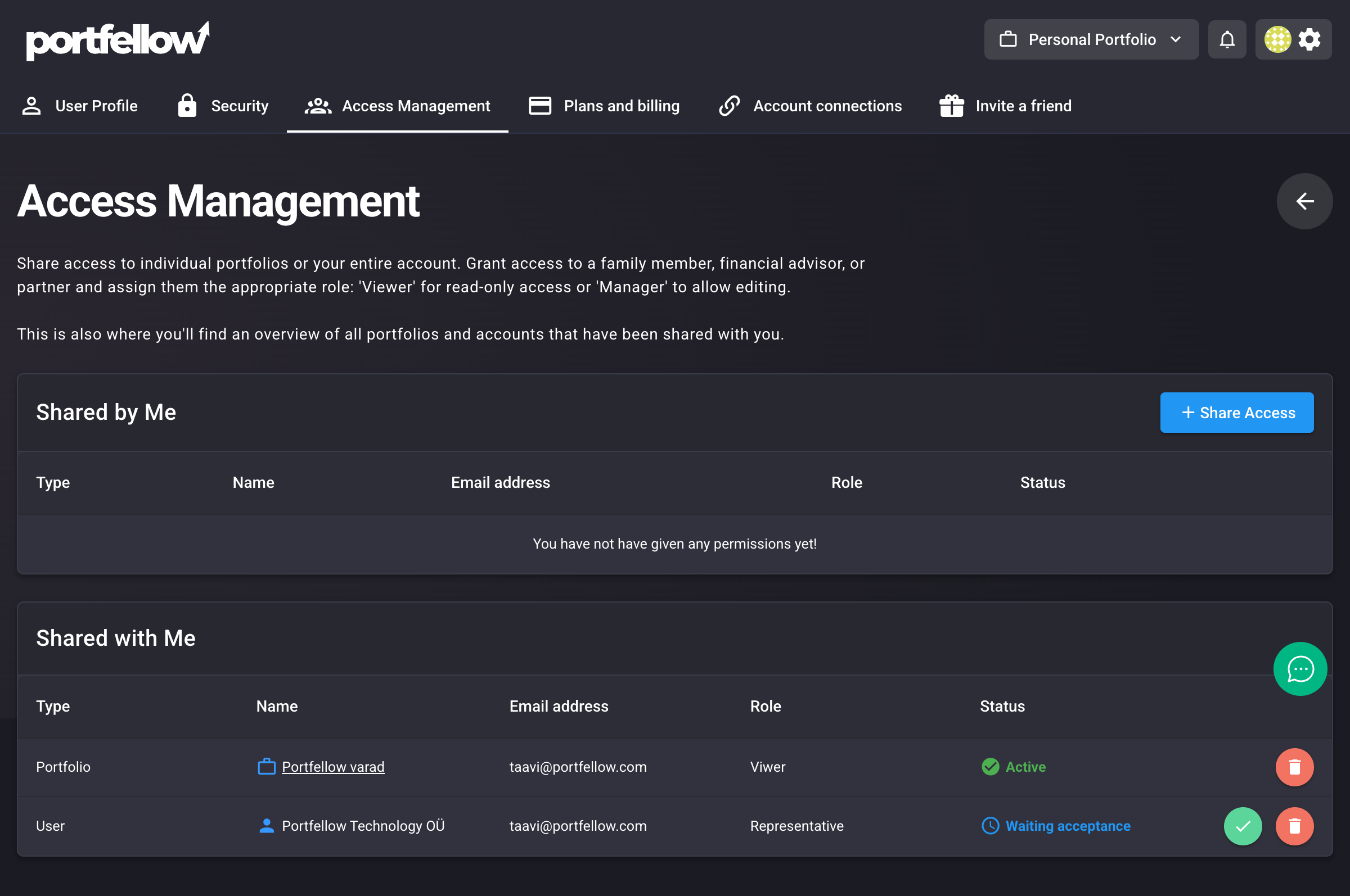 Access Management Page
