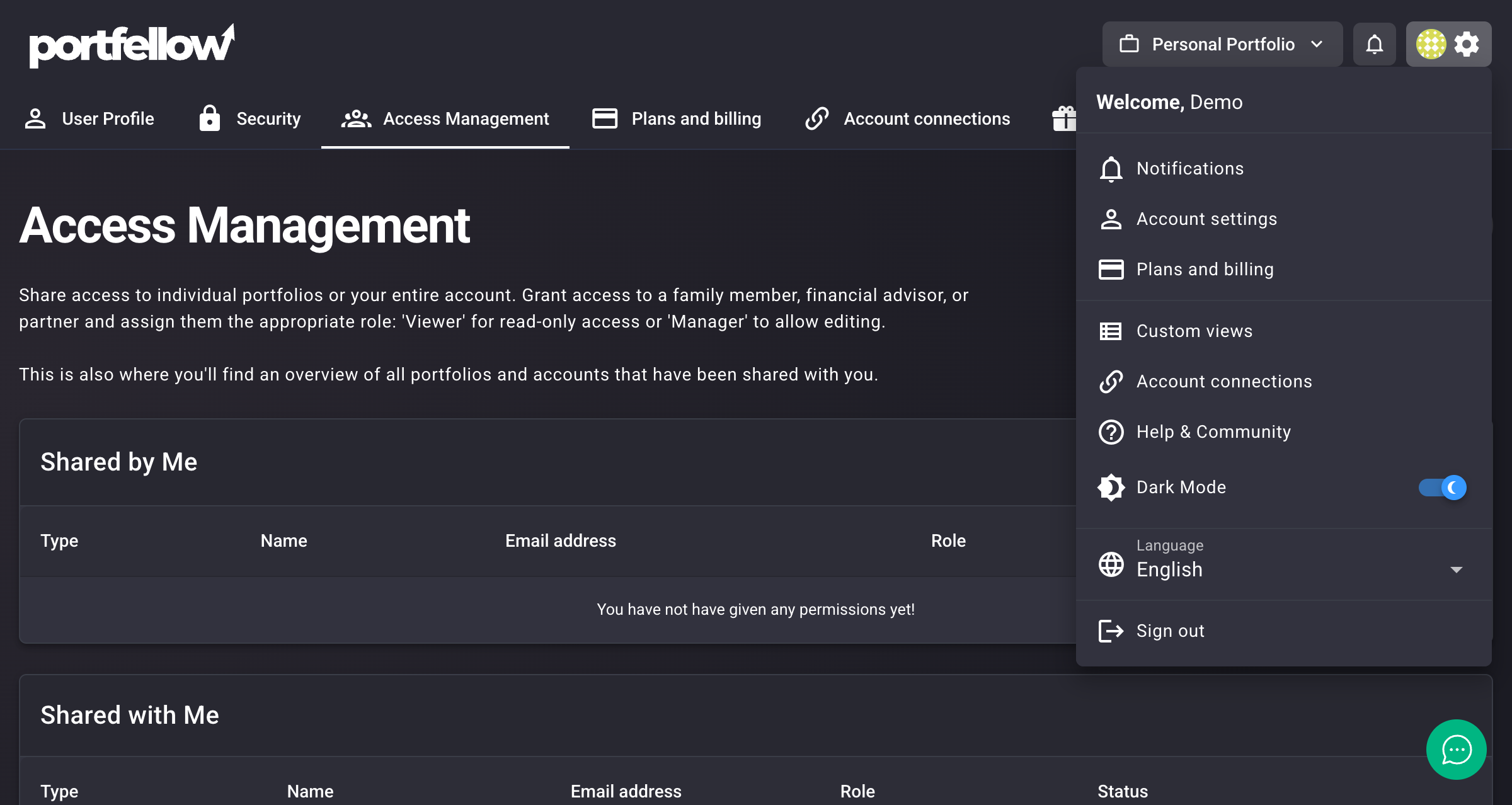 Account Settings Navigation